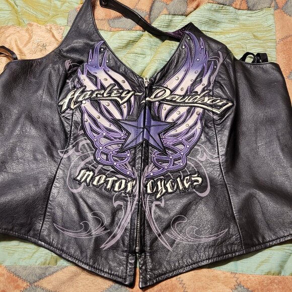 Ladies harley Davidson  leather halter top - Picture 1 of 3